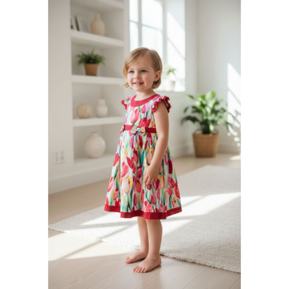 New Laura Ashley Toddler Girl Tulip Print Dress – Size 2T - Picture 3 of 4